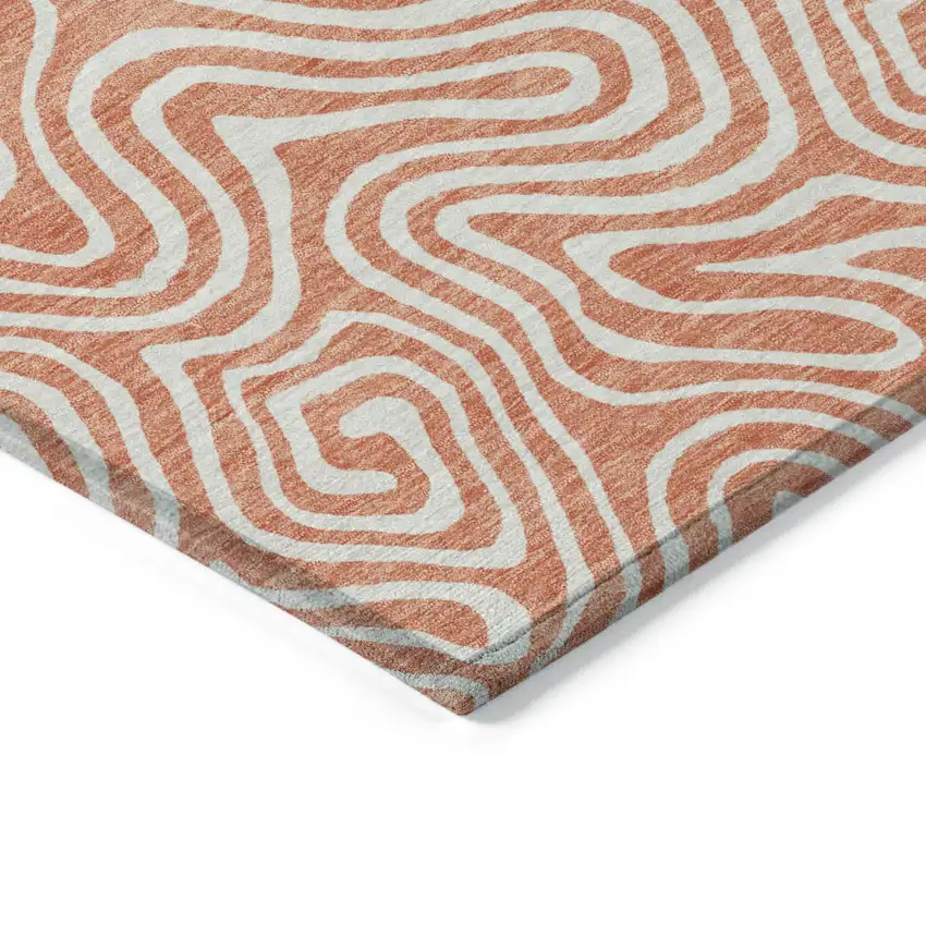 Salmon And Ivory Abstract Washable Indoor Outdoor Area Rug Photo 5