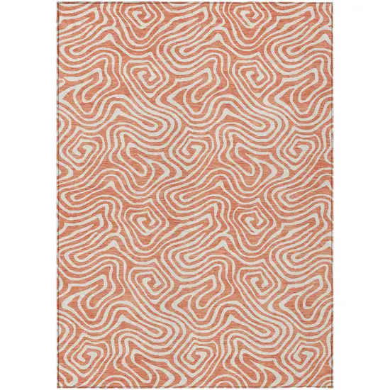 Salmon And Ivory Abstract Washable Indoor Outdoor Area Rug Photo 2