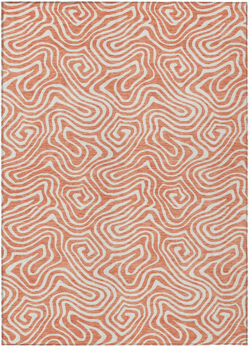 Salmon And Ivory Abstract Washable Indoor Outdoor Area Rug Photo 2