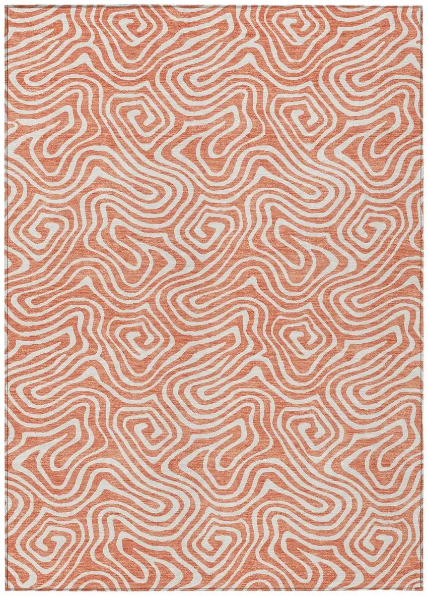 Salmon And Ivory Abstract Washable Indoor Outdoor Area Rug Photo 2