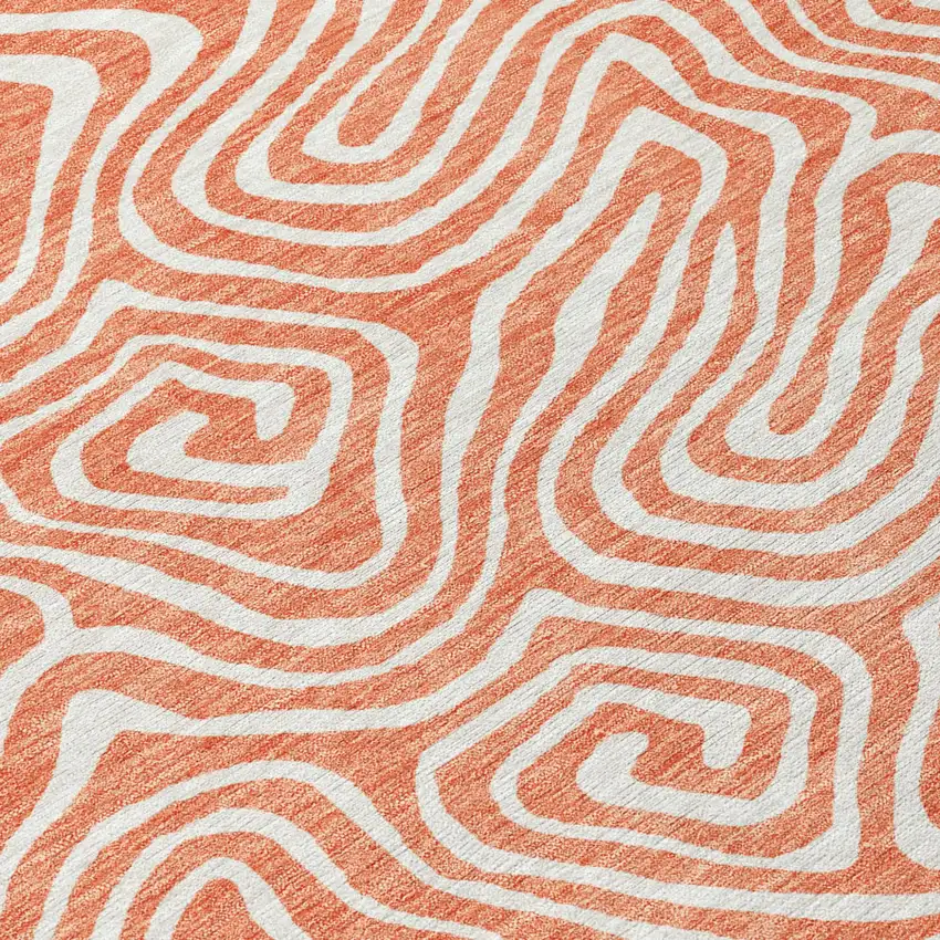 Salmon And Ivory Abstract Washable Indoor Outdoor Area Rug Photo 5