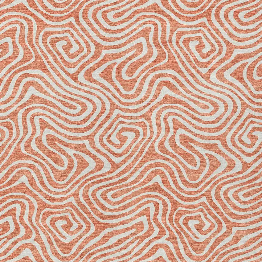 Salmon And Ivory Abstract Washable Indoor Outdoor Area Rug Photo 7