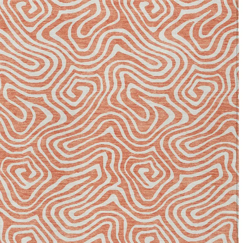 Salmon And Ivory Abstract Washable Indoor Outdoor Area Rug Photo 7