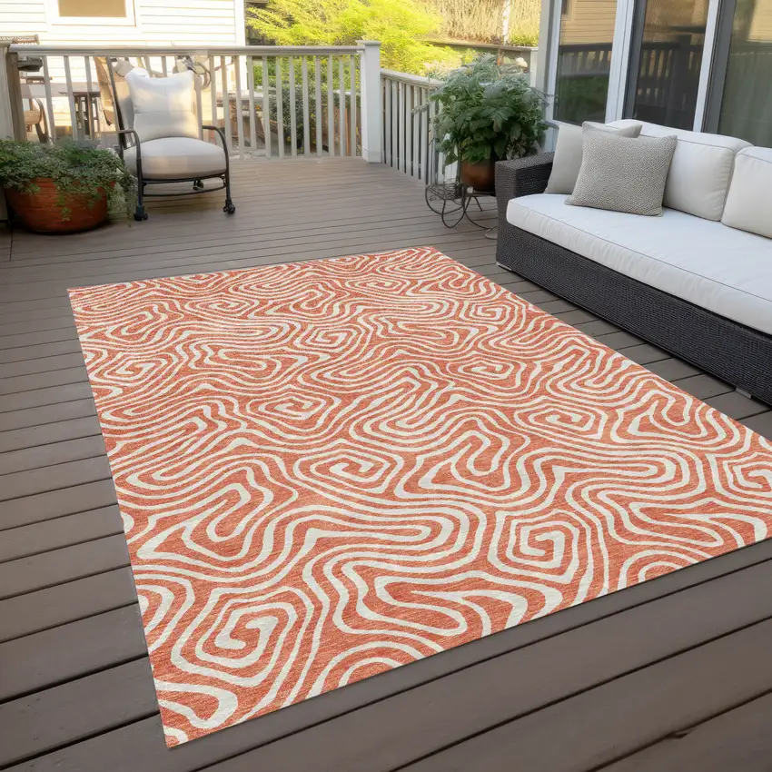 Salmon And Ivory Abstract Washable Indoor Outdoor Area Rug Photo 9