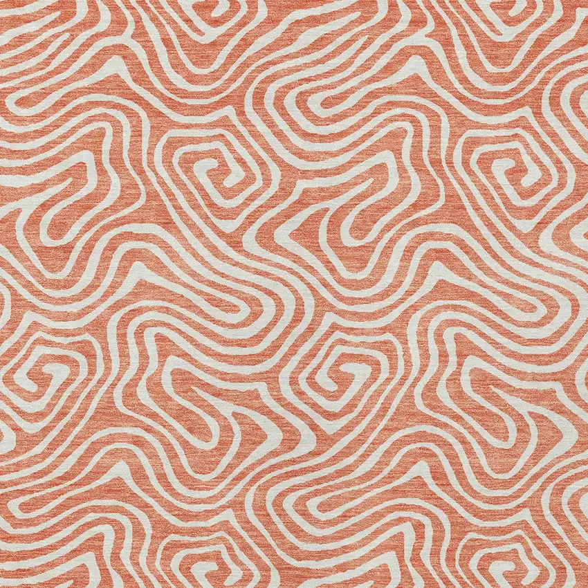 Salmon And Ivory Abstract Washable Indoor Outdoor Area Rug Photo 7