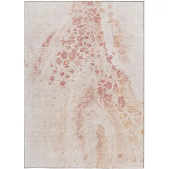 Salmon And Ivory Abstract Washable Indoor Outdoor Area Rug Photo 3
