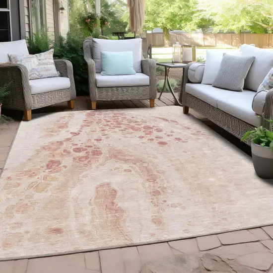 Salmon And Ivory Abstract Washable Indoor Outdoor Area Rug Photo 5