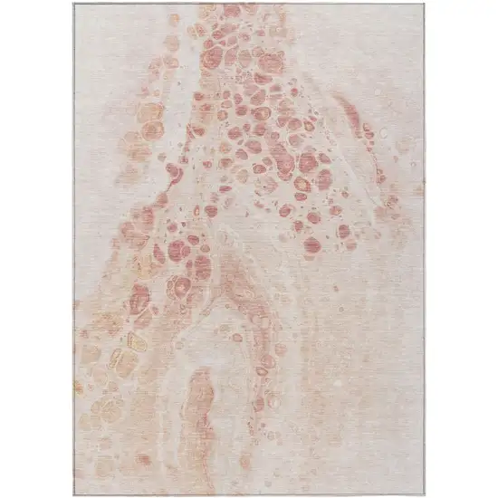 Salmon And Ivory Abstract Washable Indoor Outdoor Area Rug Photo 1