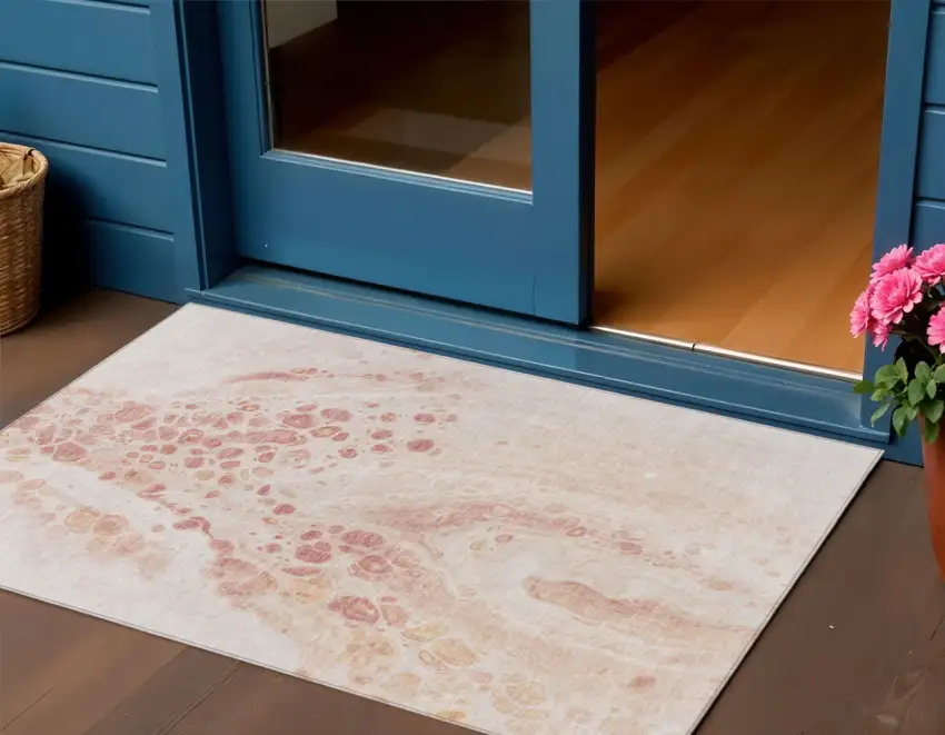 Salmon And Ivory Abstract Washable Indoor Outdoor Area Rug Photo 2