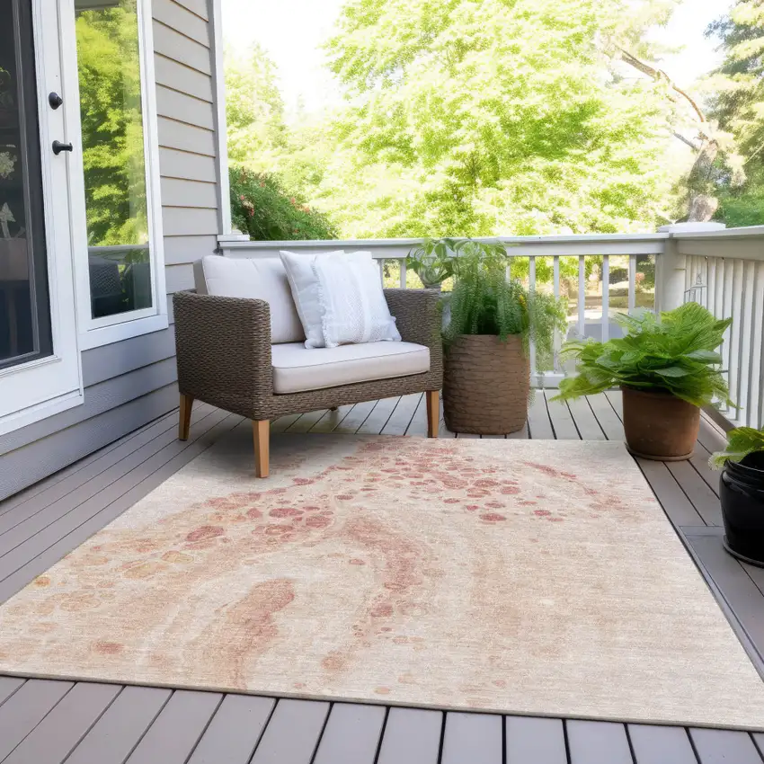 Salmon And Ivory Abstract Washable Indoor Outdoor Area Rug Photo 8