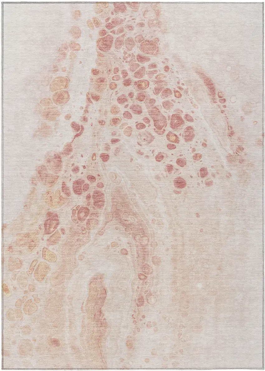 Salmon And Ivory Abstract Washable Indoor Outdoor Area Rug Photo 1