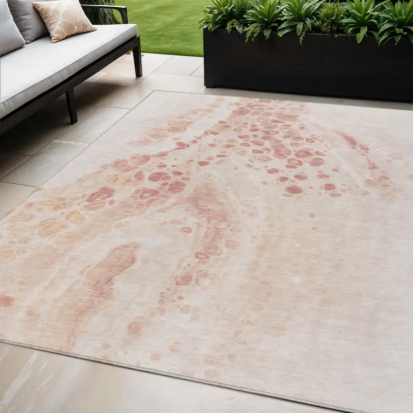 Salmon And Ivory Abstract Washable Indoor Outdoor Area Rug Photo 2