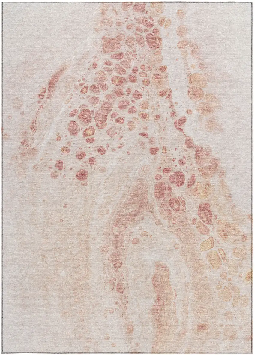 Salmon And Ivory Abstract Washable Indoor Outdoor Area Rug Photo 3