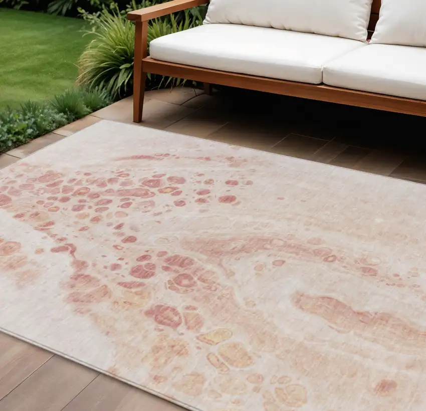 Salmon And Ivory Abstract Washable Indoor Outdoor Area Rug Photo 2