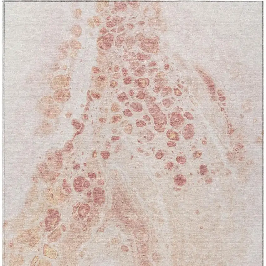 Salmon And Ivory Abstract Washable Indoor Outdoor Area Rug Photo 4