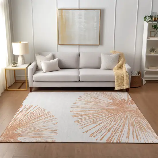 Salmon And Ivory Abstract Washable Indoor Outdoor Area Rug Photo 8