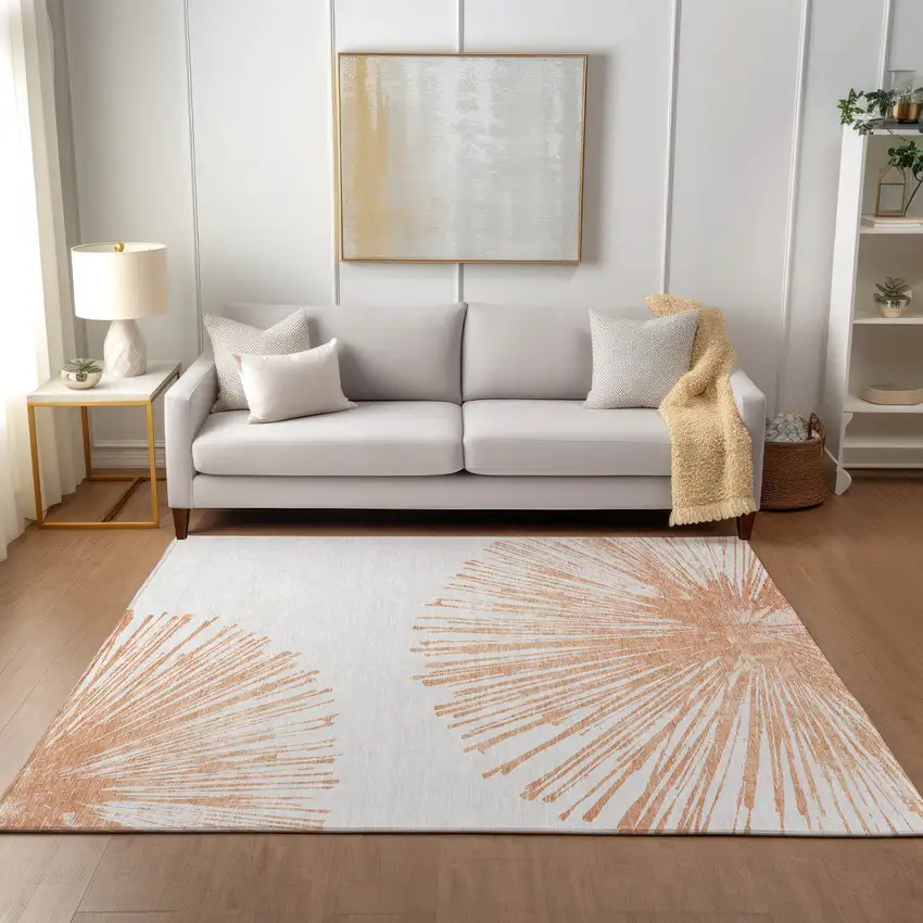 Salmon And Ivory Abstract Washable Indoor Outdoor Area Rug Photo 8