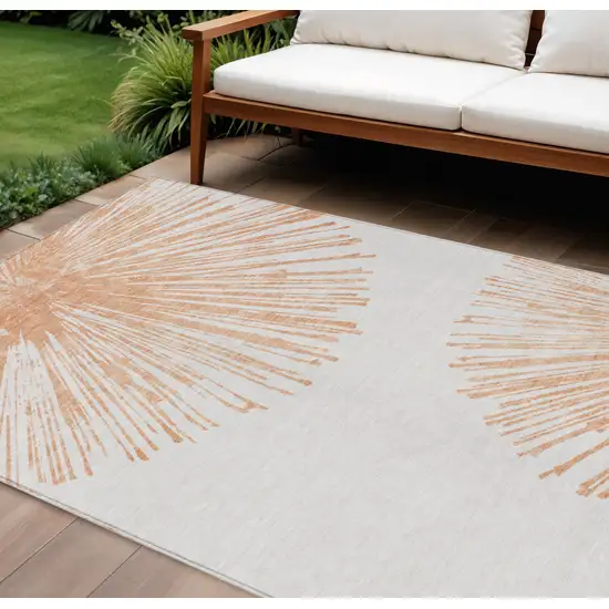 Salmon And Ivory Abstract Washable Indoor Outdoor Area Rug Photo 2