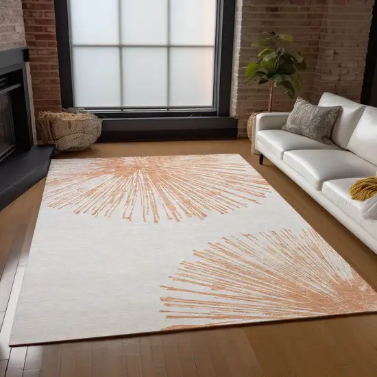 Salmon And Ivory Abstract Washable Indoor Outdoor Area Rug Photo 9