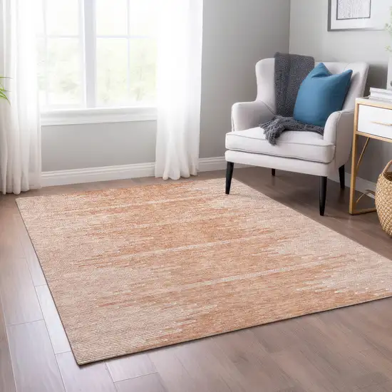 Salmon And Ivory Abstract Washable Indoor Outdoor Area Rug Photo 8