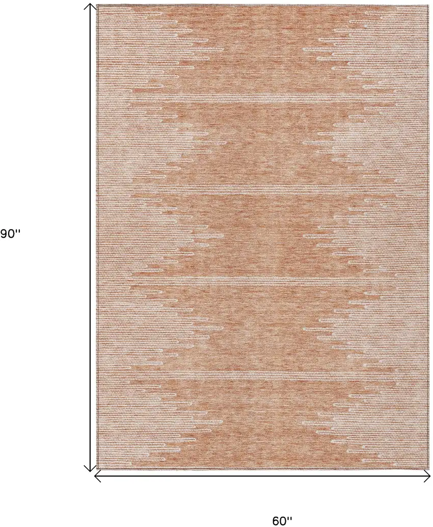 Salmon And Ivory Abstract Washable Indoor Outdoor Area Rug Photo 3