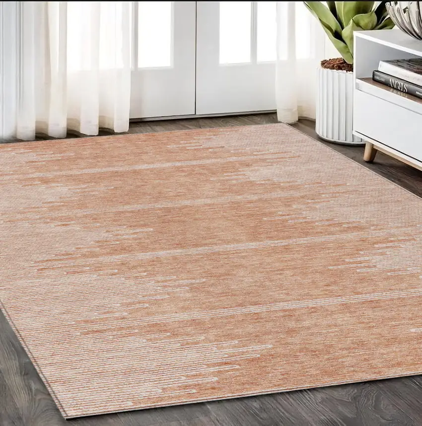 Salmon And Ivory Abstract Washable Indoor Outdoor Area Rug Photo 9