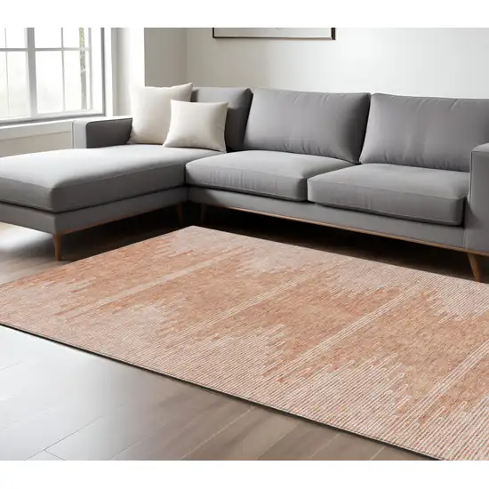 Salmon And Ivory Abstract Washable Indoor Outdoor Area Rug Photo 8