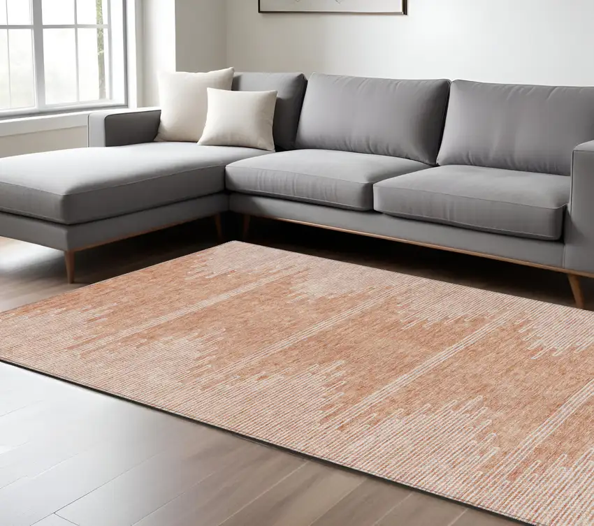 Salmon And Ivory Abstract Washable Indoor Outdoor Area Rug Photo 8