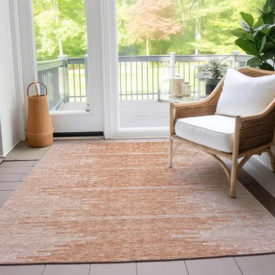 Salmon And Ivory Abstract Washable Indoor Outdoor Area Rug Photo 9
