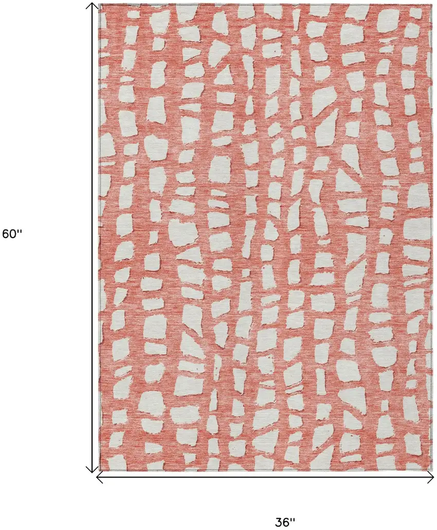 Salmon And Ivory Abstract Washable Indoor Outdoor Area Rug Photo 8