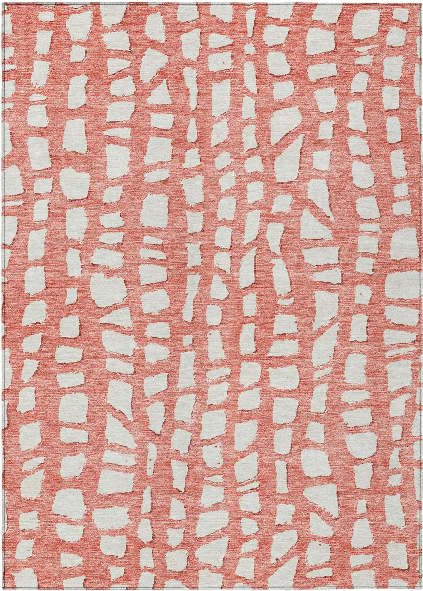 Salmon And Ivory Abstract Washable Indoor Outdoor Area Rug Photo 1