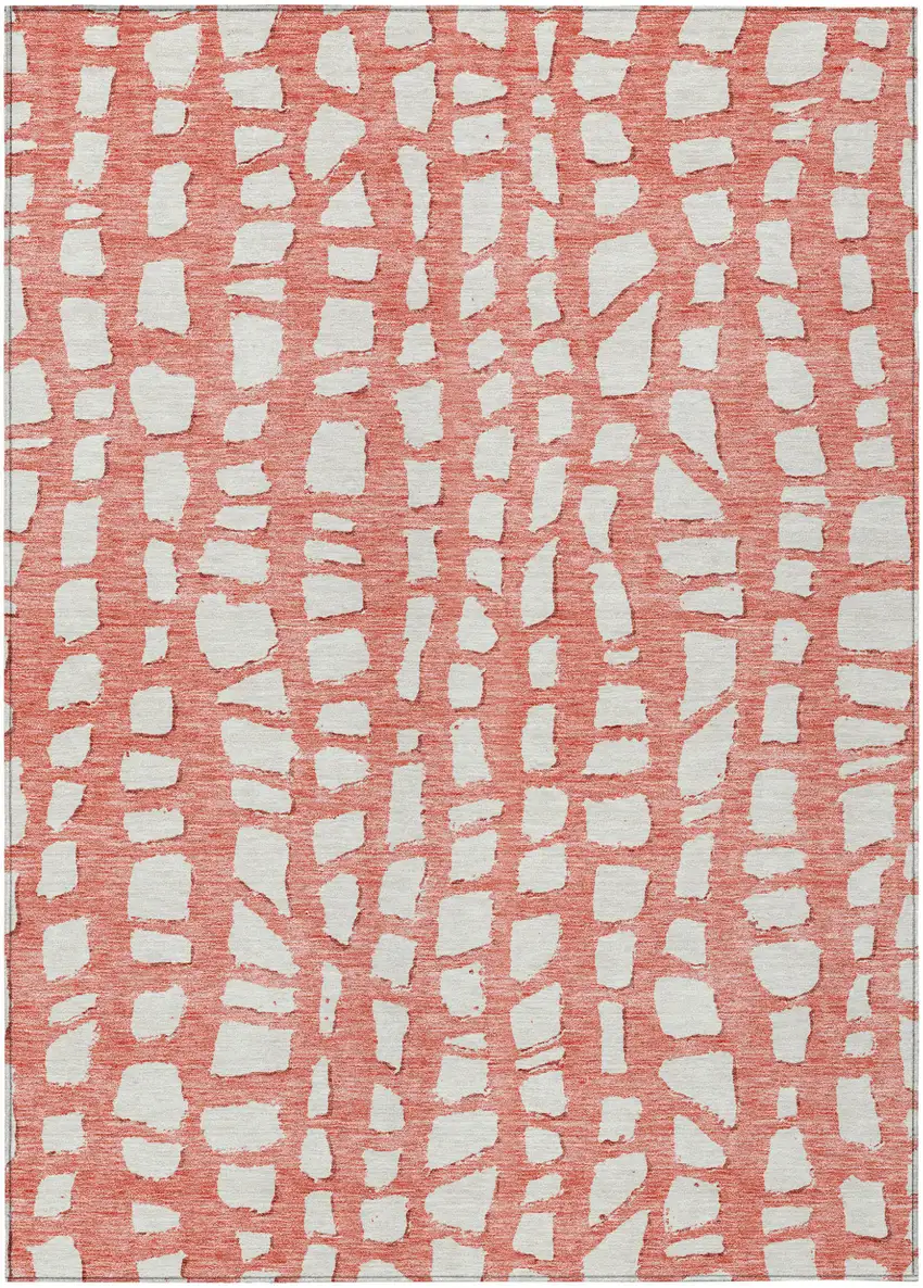 Salmon And Ivory Abstract Washable Indoor Outdoor Area Rug Photo 1