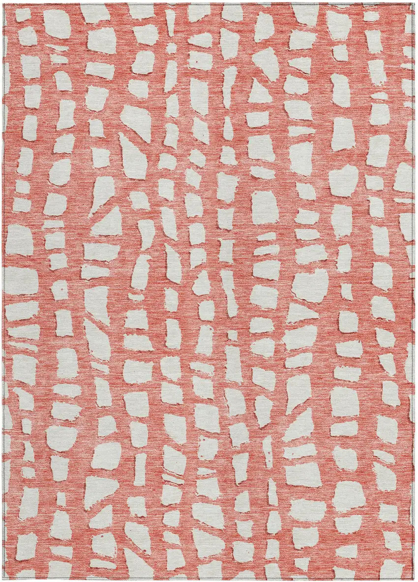 Salmon And Ivory Abstract Washable Indoor Outdoor Area Rug Photo 6