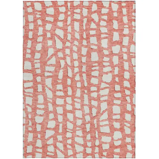 Salmon And Ivory Abstract Washable Indoor Outdoor Area Rug Photo 6