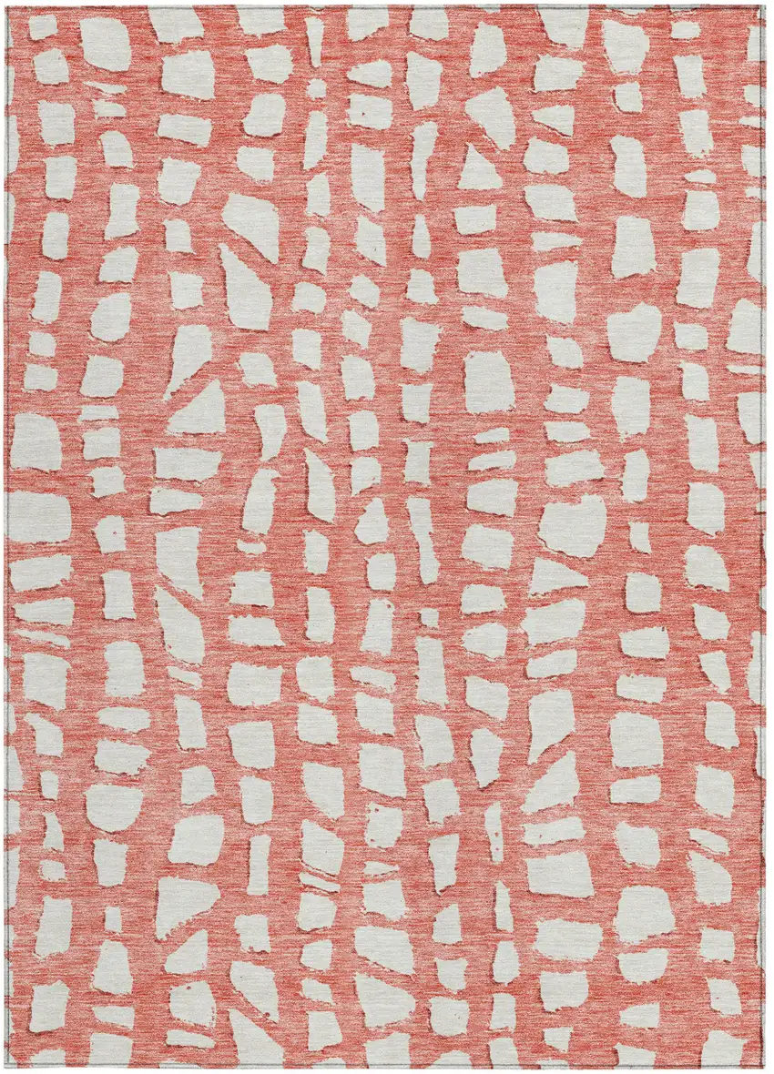 Salmon And Ivory Abstract Washable Indoor Outdoor Area Rug Photo 6
