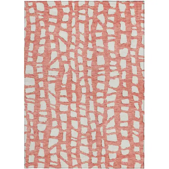 Salmon And Ivory Abstract Washable Indoor Outdoor Area Rug Photo 6