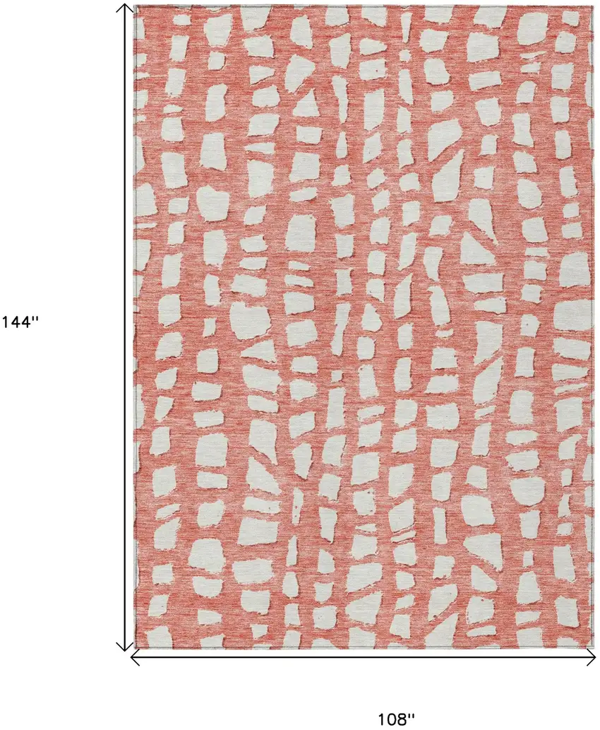 Salmon And Ivory Abstract Washable Indoor Outdoor Area Rug Photo 8
