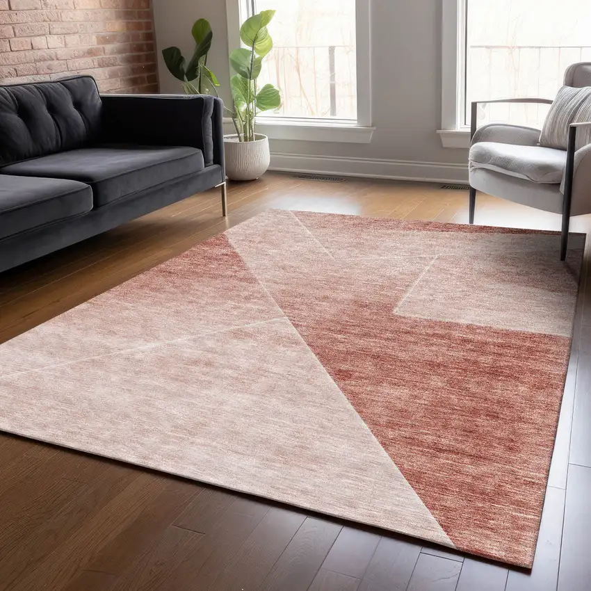 Salmon And Ivory Abstract Washable Indoor Outdoor Area Rug Photo 8