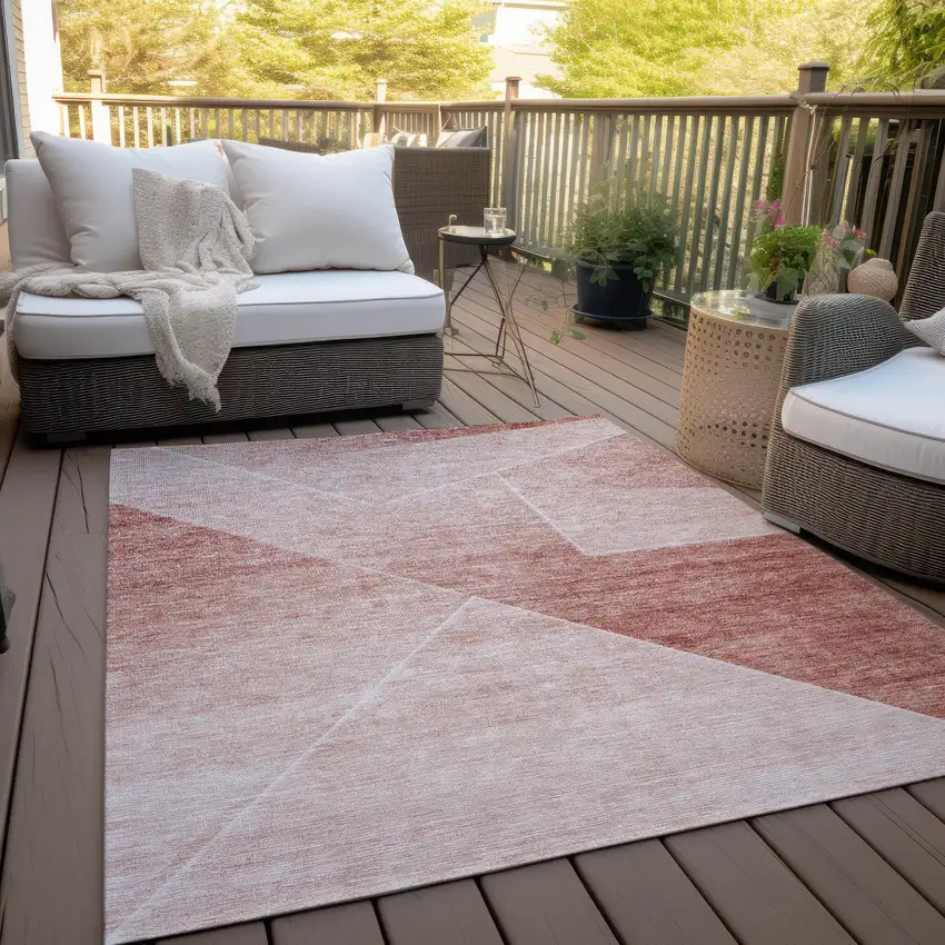 Salmon And Ivory Abstract Washable Indoor Outdoor Area Rug Photo 7