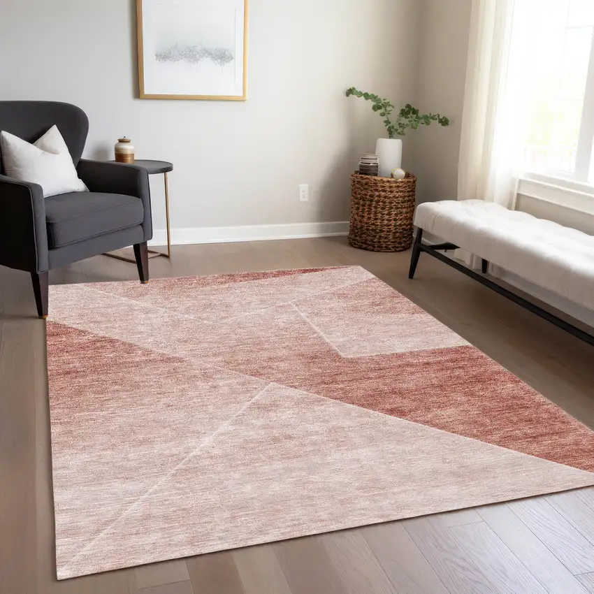 Salmon And Ivory Abstract Washable Indoor Outdoor Area Rug Photo 9
