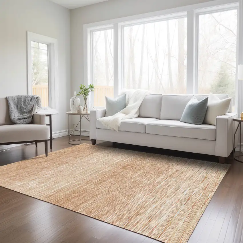 Salmon And Ivory Abstract Washable Indoor Outdoor Area Rug Photo 9