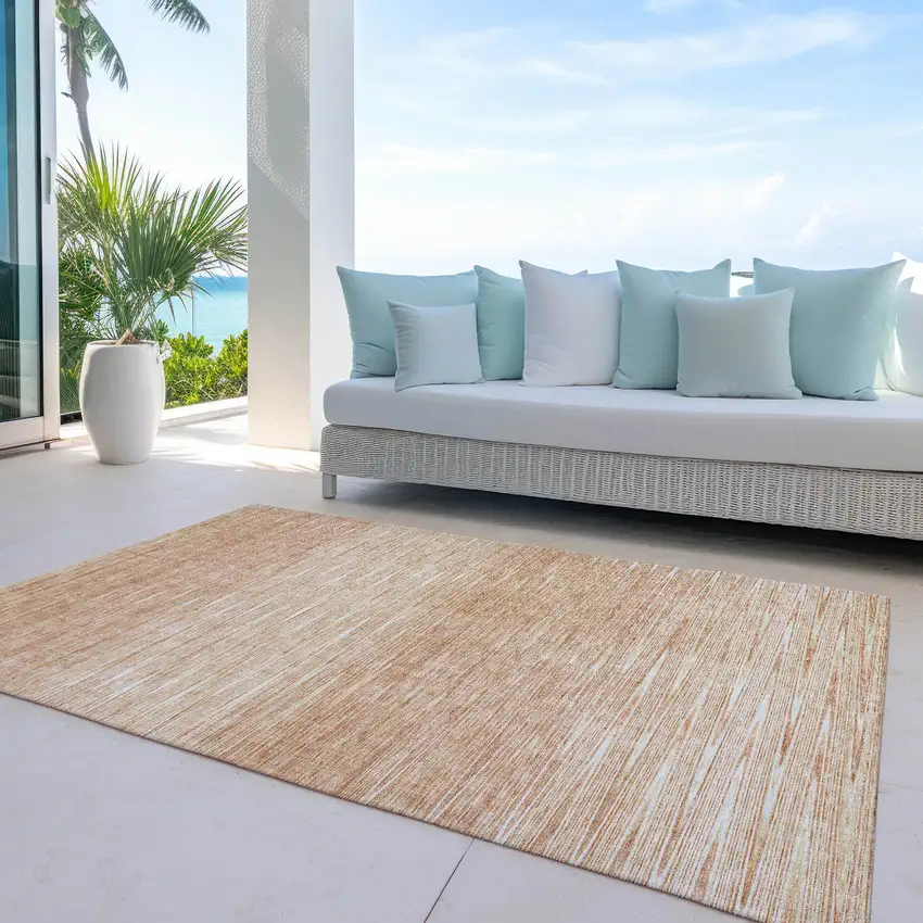 Salmon And Ivory Abstract Washable Indoor Outdoor Area Rug Photo 7