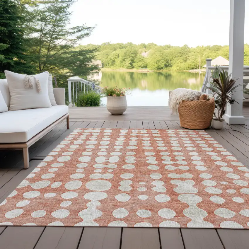 Salmon And Ivory Abstract Washable Indoor Outdoor Area Rug Photo 9