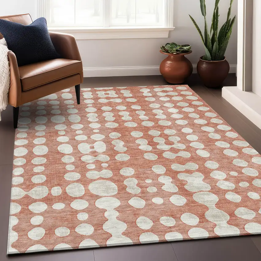 Salmon And Ivory Abstract Washable Indoor Outdoor Area Rug Photo 9