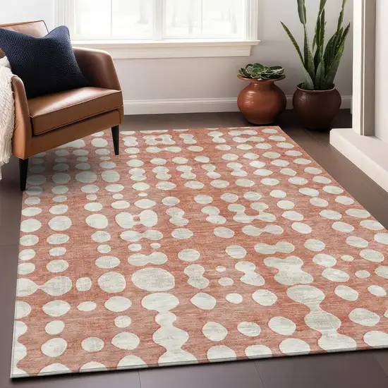 Salmon And Ivory Abstract Washable Indoor Outdoor Area Rug Photo 9