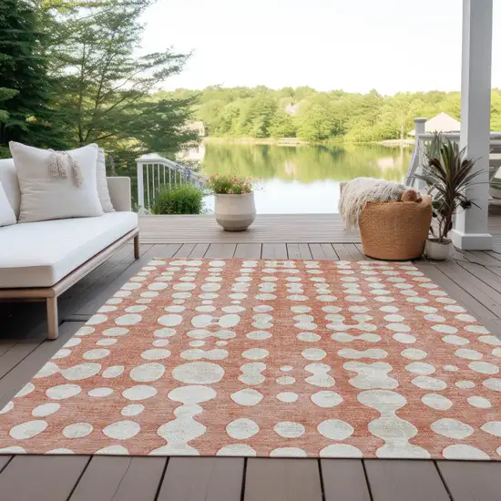 Salmon And Ivory Abstract Washable Indoor Outdoor Area Rug Photo 9