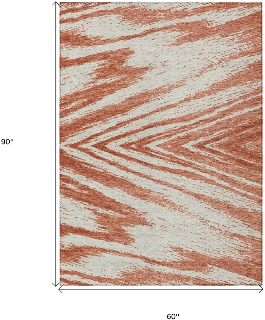Salmon And Ivory Abstract Washable Indoor Outdoor Area Rug Photo 3