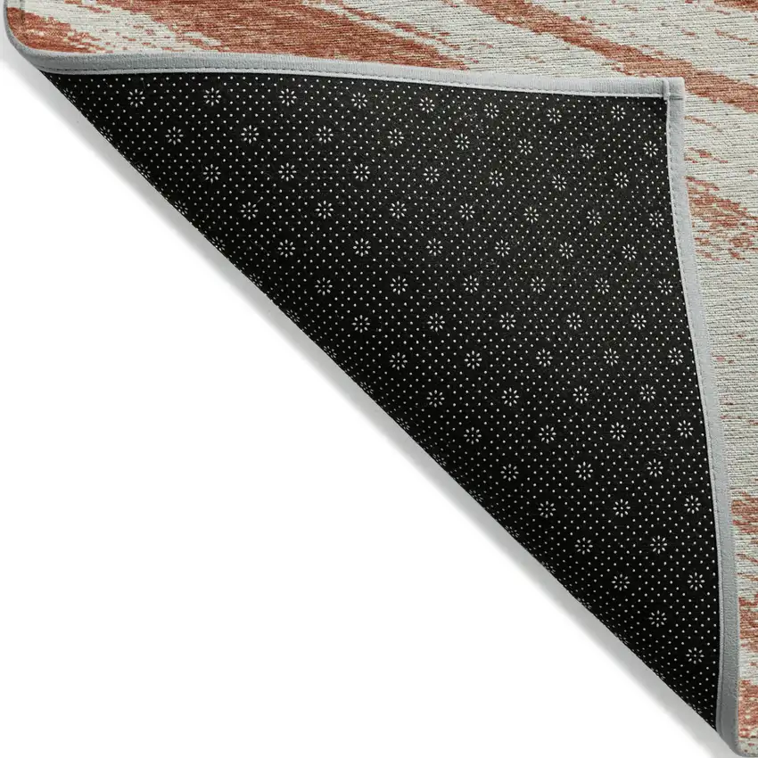 Salmon And Ivory Abstract Washable Indoor Outdoor Area Rug Photo 4
