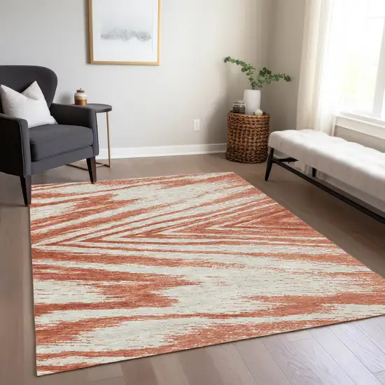 Salmon And Ivory Abstract Washable Indoor Outdoor Area Rug Photo 9