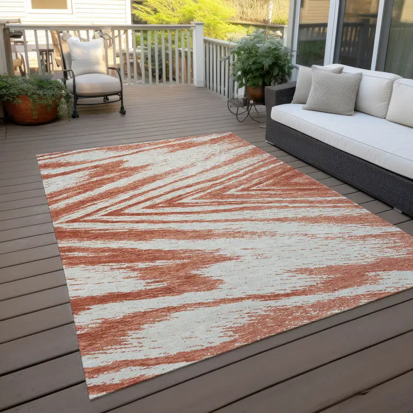 Salmon And Ivory Abstract Washable Indoor Outdoor Area Rug Photo 8